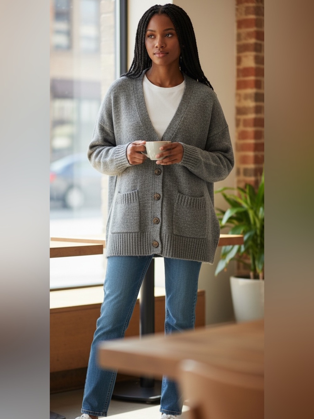 Ella Moss Button‑Up Cardigan NWOT | XL Soft Cozy Knit • Gray Classic Layering